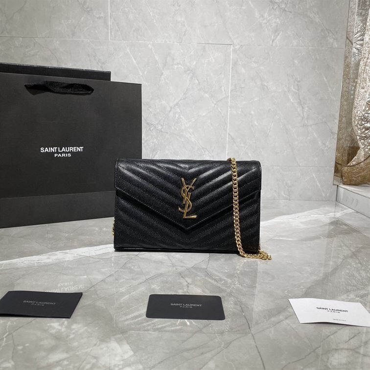 YSL MONOGRAMME CHAIN WALLET BAG BLACK