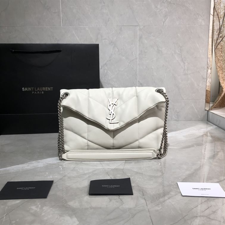 YSL SMALL PUFFER IN QUILTED NAPPA WHITE LEATHER