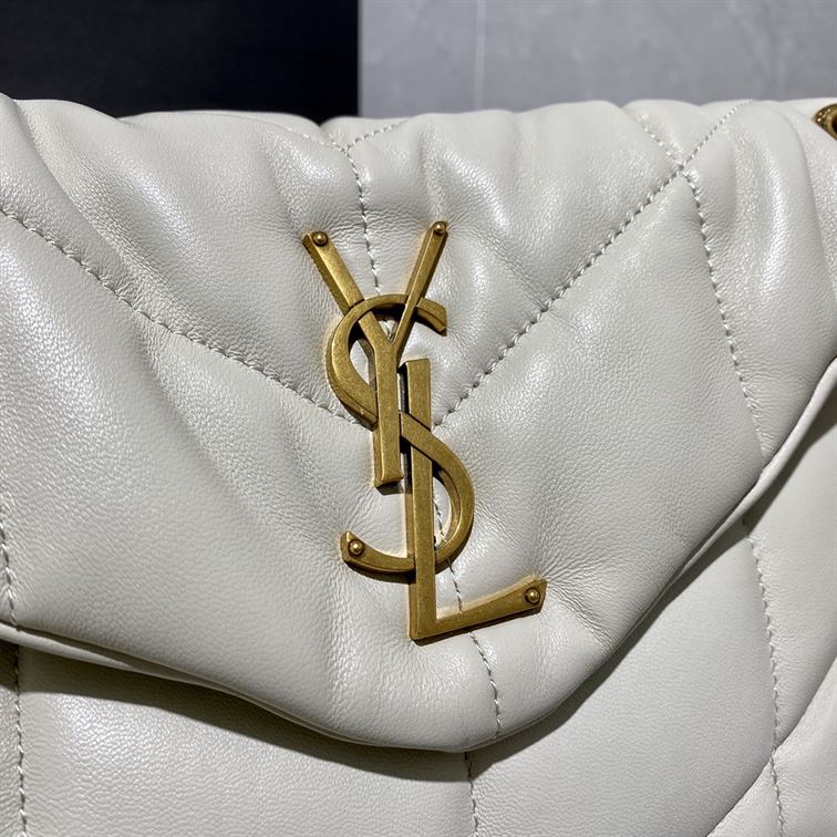 YSL SMALL PUFFER IN QUILTED NAPPA WHITE LEATHER