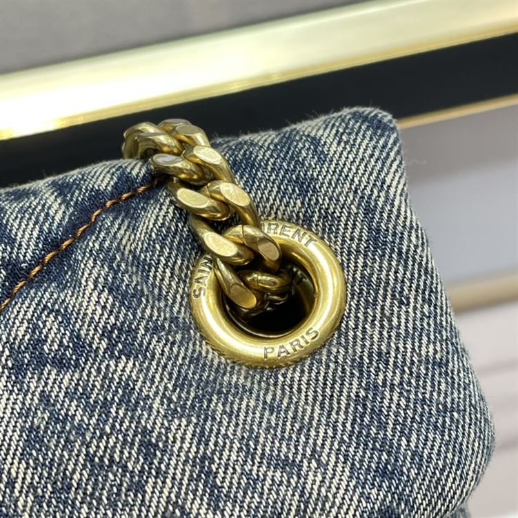 YSL SMALL PUFFER IN SUEDE AND DENIM BLACK