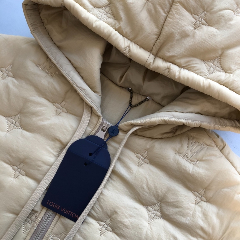 Louis Vuitton Monogram Quilted Nylon Hooded Beige Coat - LVC046