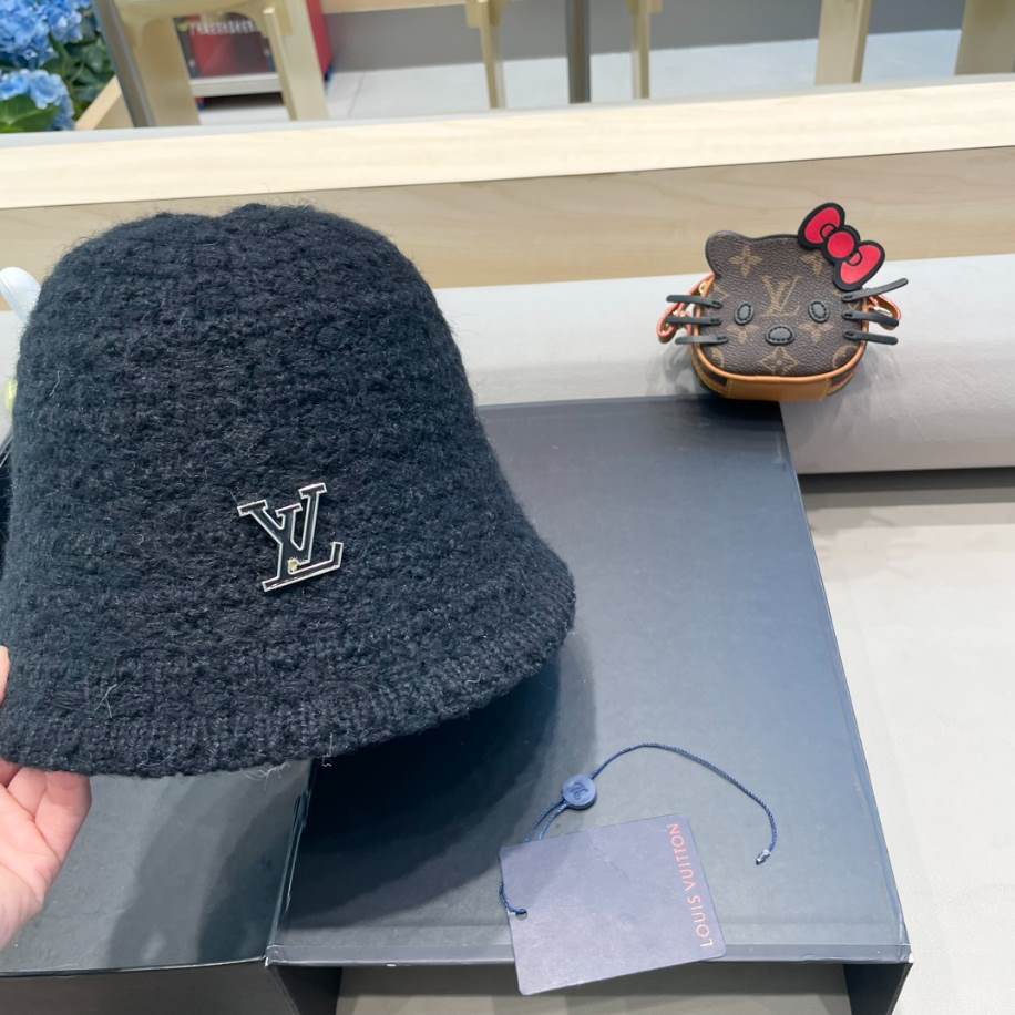 Louis Vuitton Bucket Logo LV Black Hats - LVC007