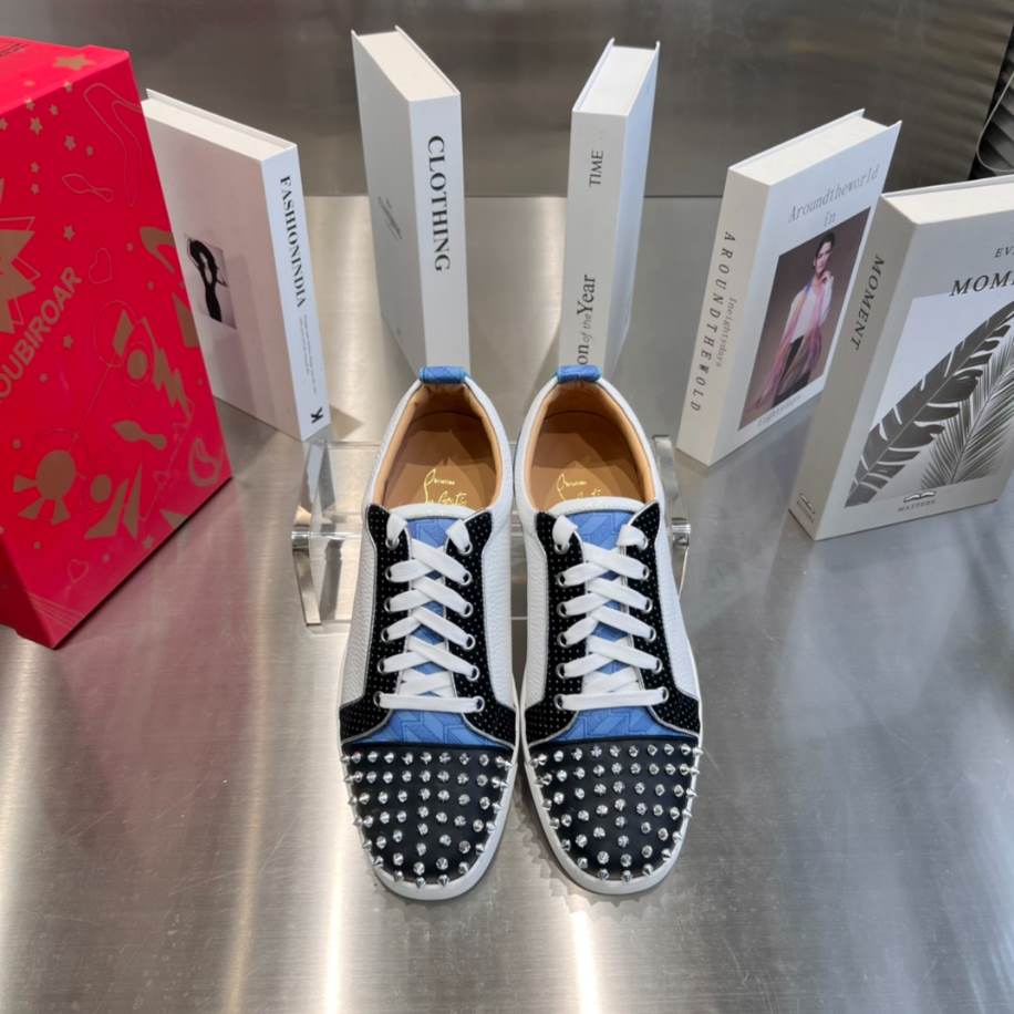 Christian Louboutin Louis Junior Spikes White Blue Sneaker - CLS042
