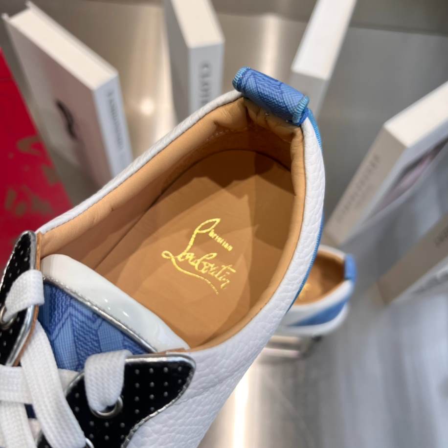 Christian Louboutin Louis Junior Spikes White Blue Sneaker - CLS042