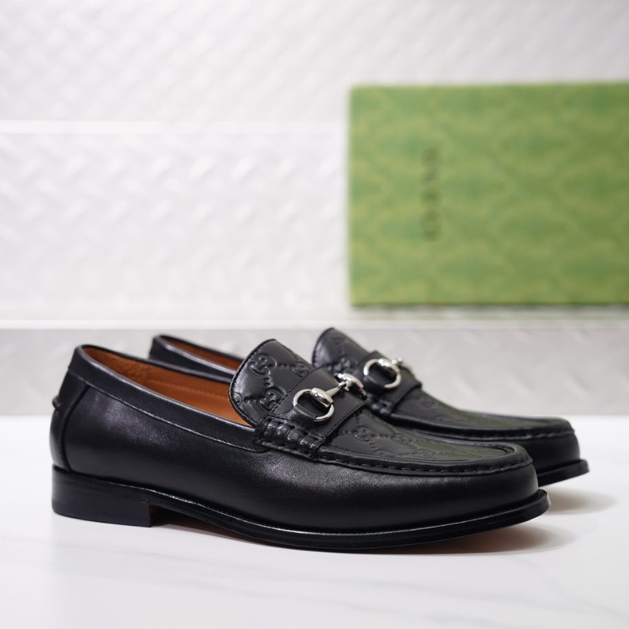 GUCCI LEATHER GC LOGO HORSEBIT BLACK LOAFER - GL056