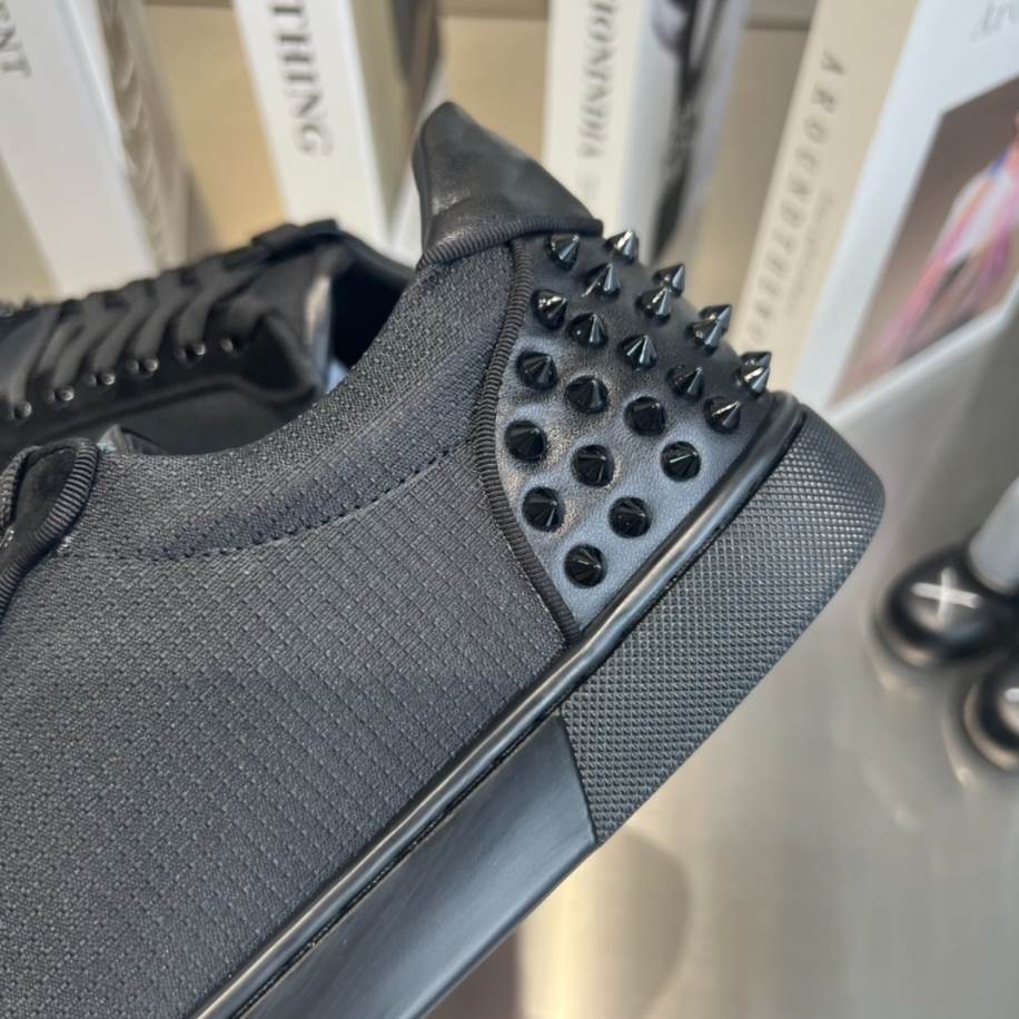 Christian Louboutin Casual Rivet Low Top Spikes Flats Black Sneaker - CLS047