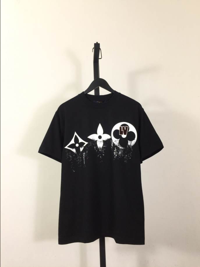 Louis Vuitton Black Short Sleeve Glitter Monogram Logo Shirt - LVTS079