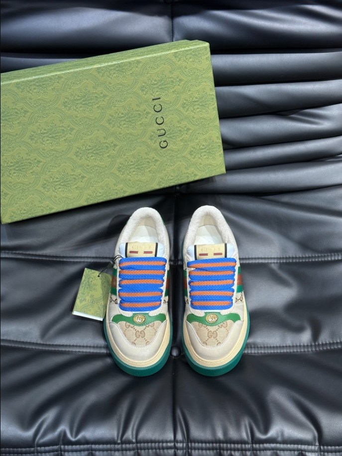 Gucci Screener Trainer With Web Beige Green Sneaker - GCC177