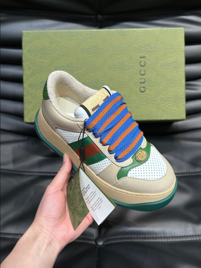 Gucci Screener Trainer With Web Beige Green Sneaker - GCC177
