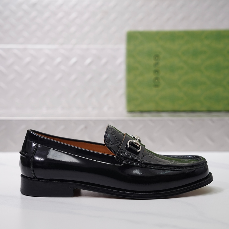 GUCCI LEATHER BLACK GC LOGO HORSEBIT LOAFER - GL055