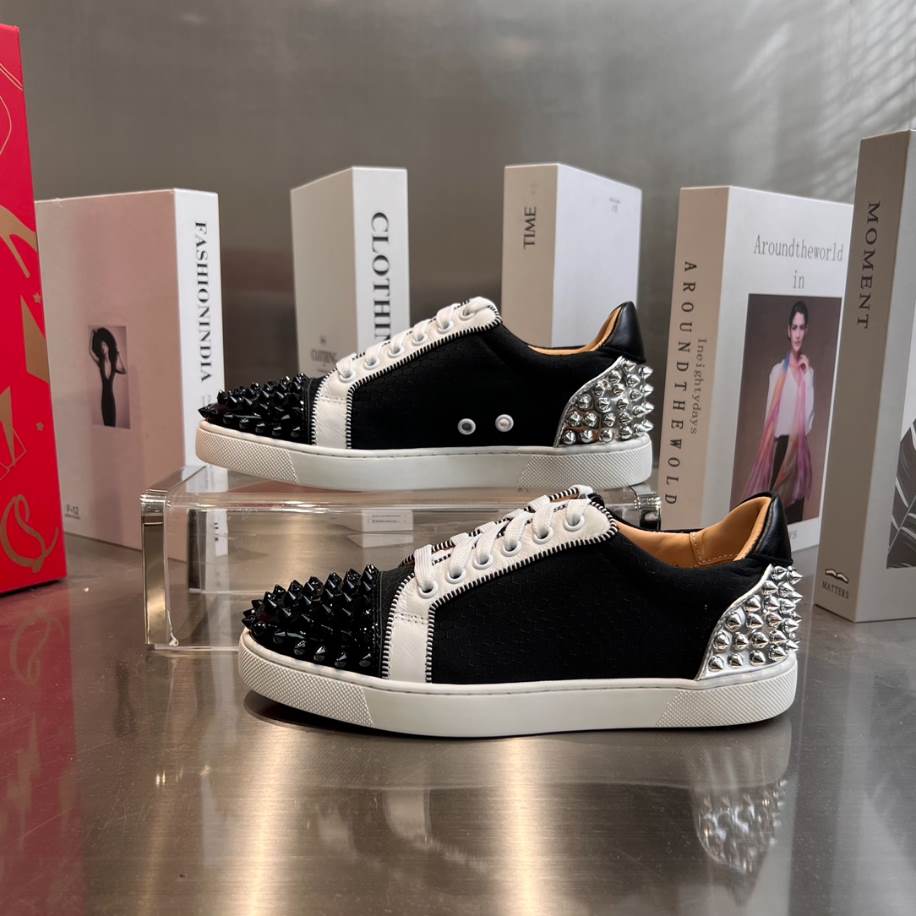 Christian Louboutin Low Top Black White Silver Sneaker - CLS048