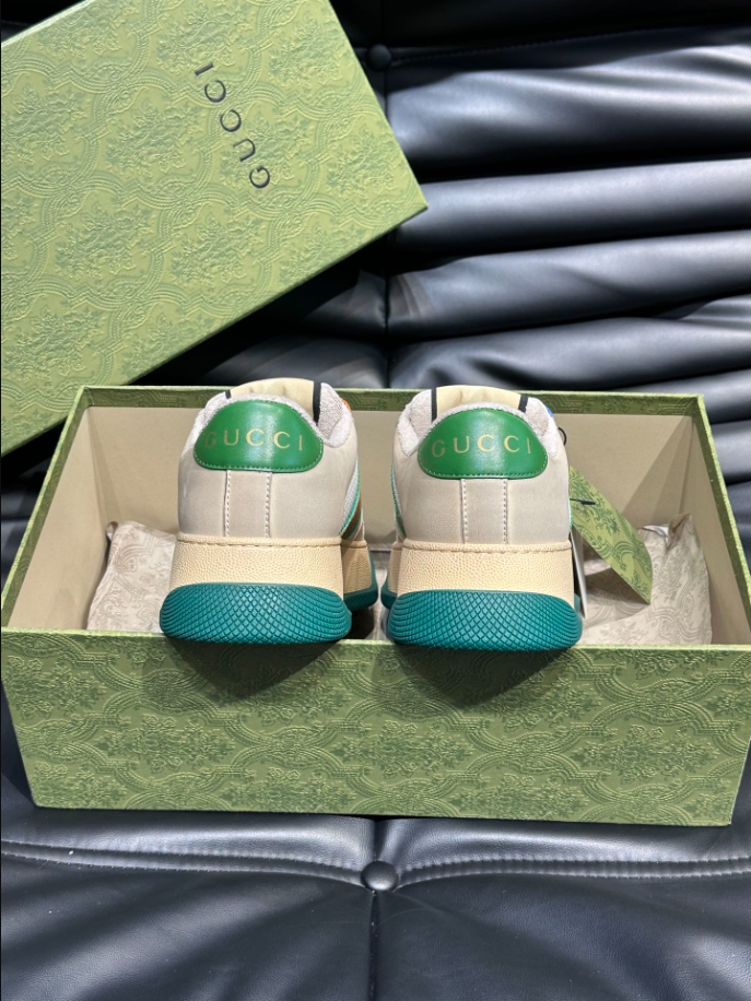 Gucci Screener Trainer With Web Beige Green Sneaker - GCC177
