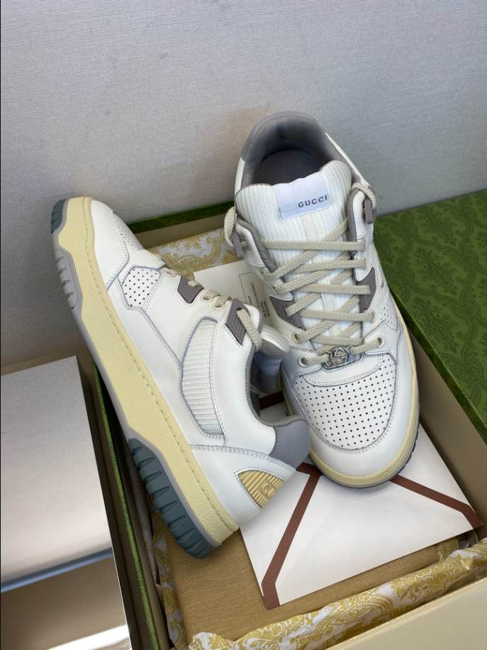 Gucci White Grey Yellow Distressed Effect Sneakers - GCC203