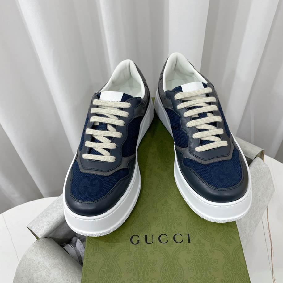 Gucci Chunky Lace Embossed Grey Blue Sneakers - GCC192