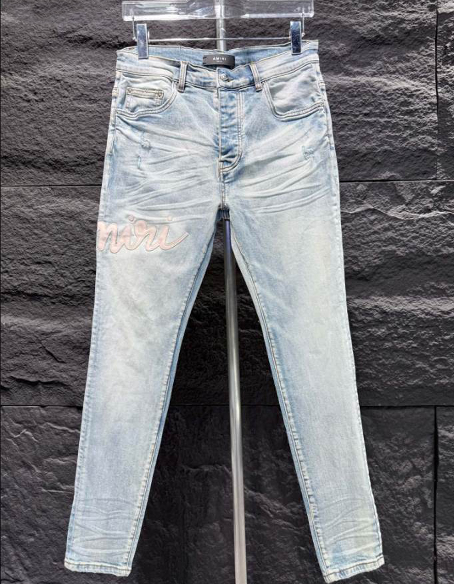 Amiri Men Blue Script Logo Jeans - AMIJ017
