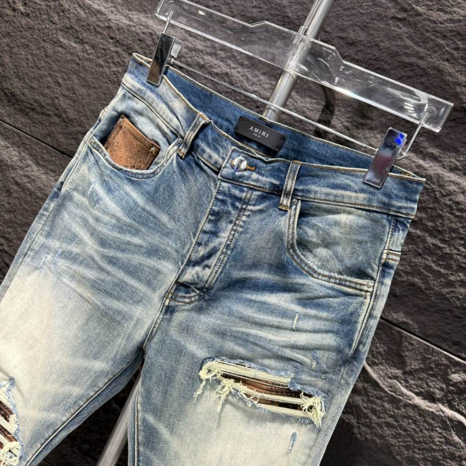 Amiri Ripp Brown Blue Jeans - AMIJ028