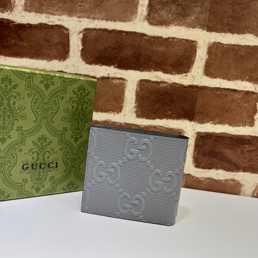GUCCI MEN'S CURRENT GRAY GG EMBOSSED LEATHER BIFOLD WALLET- WLG035 GUCCI Men's Current Gray GG Embossed Leather Bifold Wallet