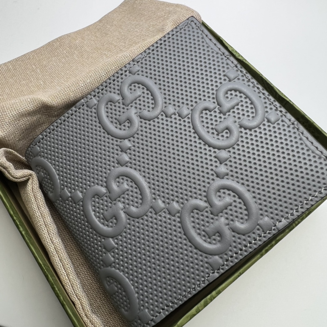 GUCCI MEN'S CURRENT GRAY GG EMBOSSED LEATHER BIFOLD WALLET- WLG035 GUCCI Men's Current Gray GG Embossed Leather Bifold Wallet