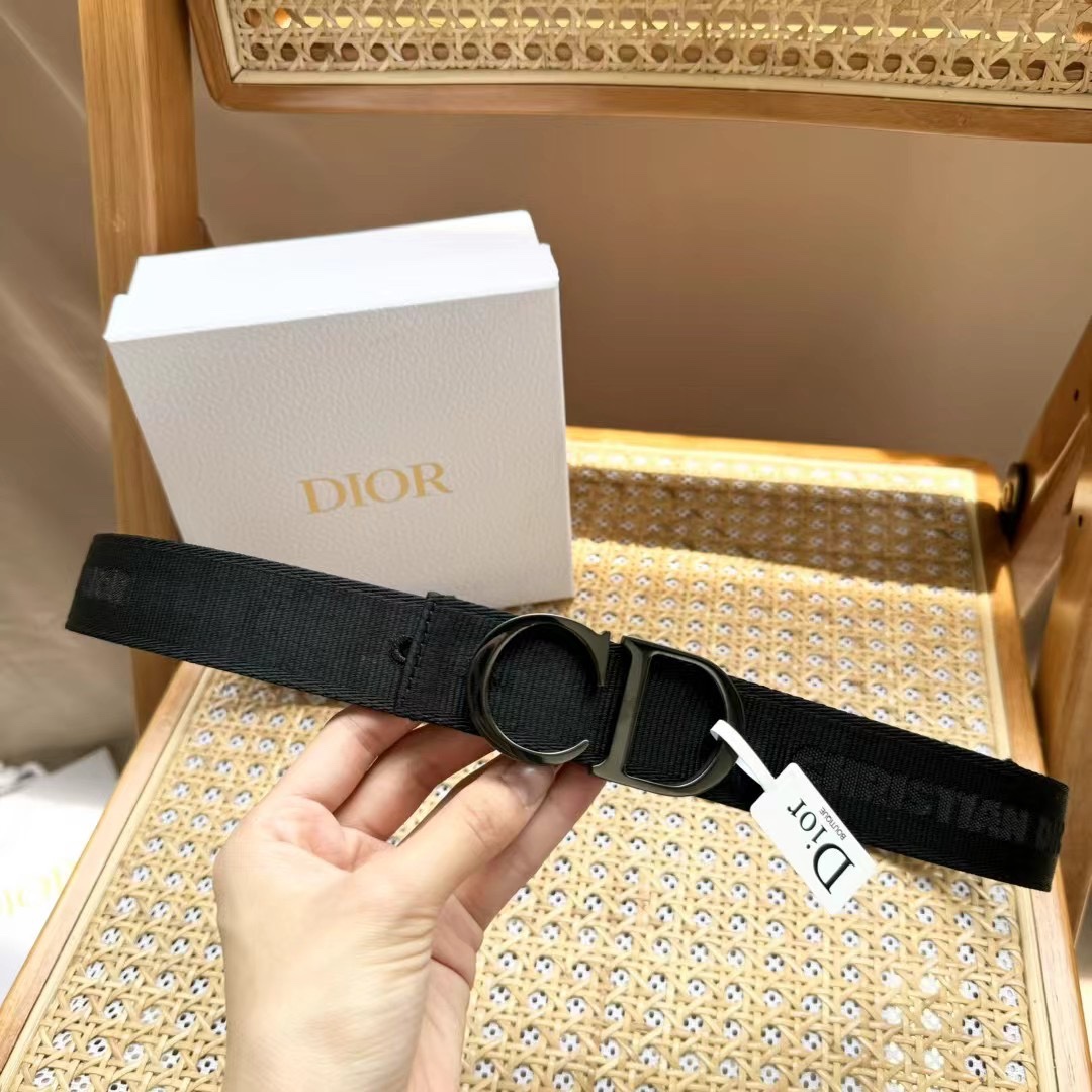 Christian Dior Black Canvas Jacquard Saddle Belt - DB022 Christian Dior Black Canvas Jacquard Saddle Belt