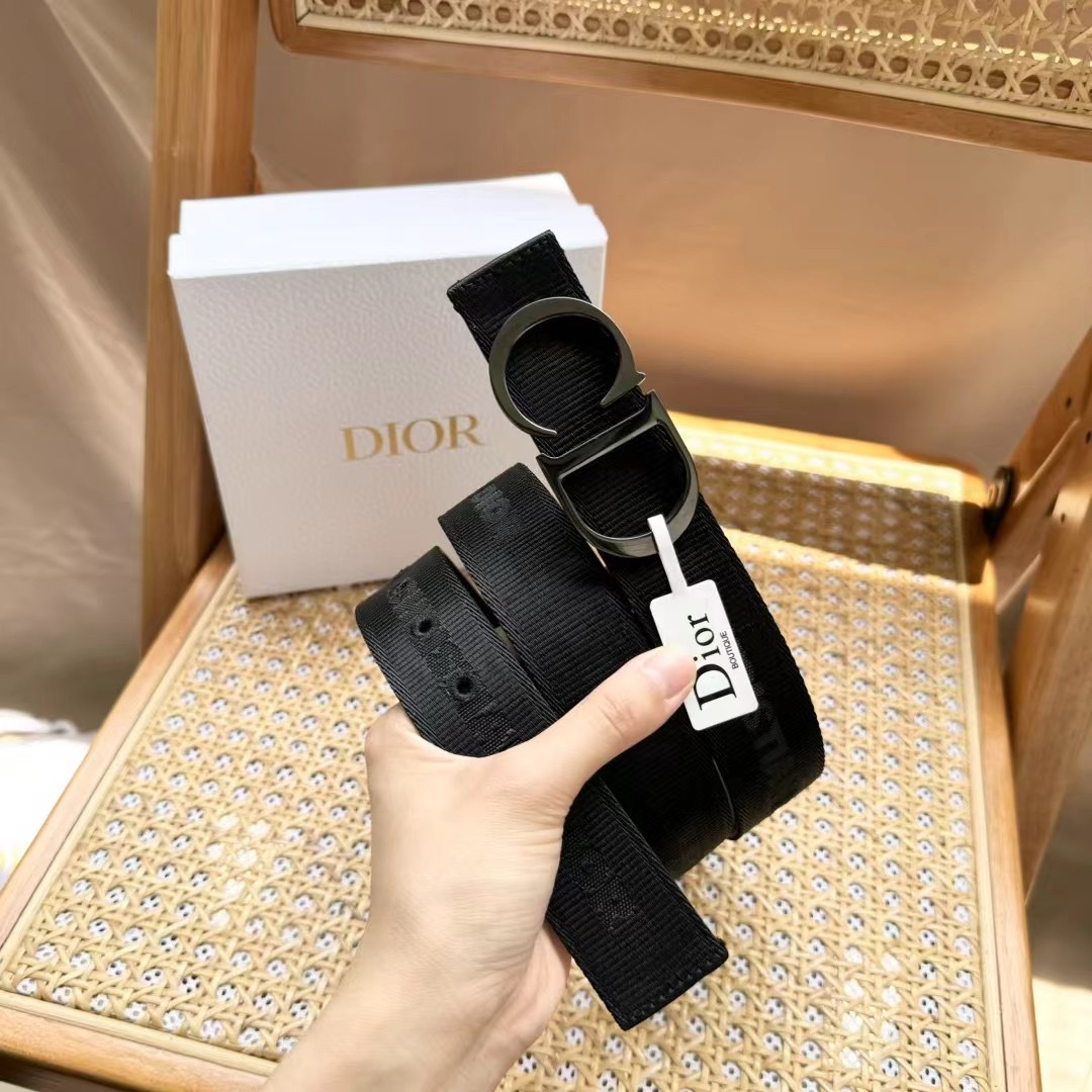 Christian Dior Black Canvas Jacquard Saddle Belt - DB022 Christian Dior Black Canvas Jacquard Saddle Belt