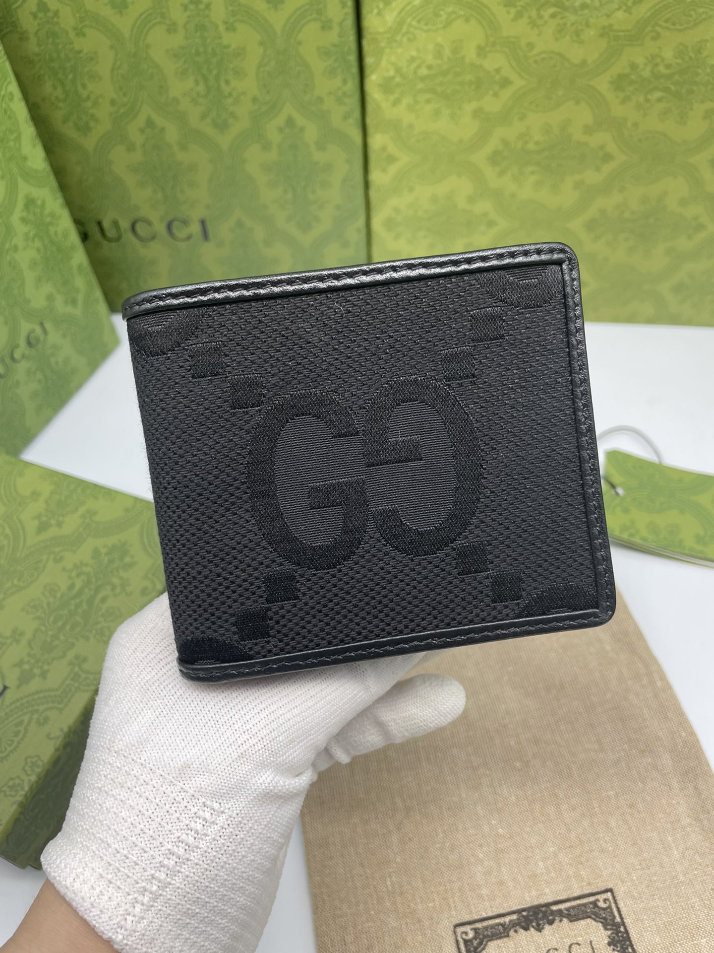 JUMBO GG WALLET IN BLACK LEATHER - WLG057 JUMBO GG WALLET IN BLACK LEATHER