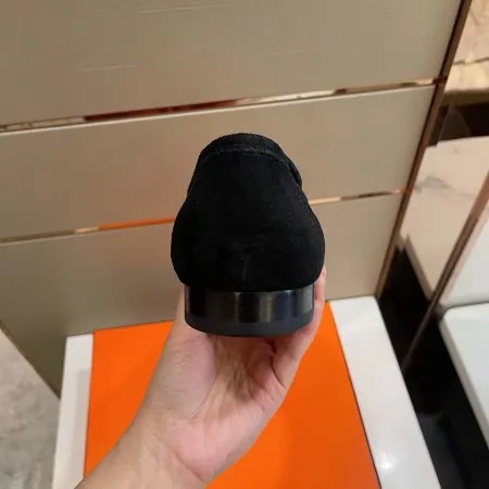 Hermes Men's Paris Loafers In Black Suede Calfskin - HM013 Hermes Men's Paris Loafers In Black Suede Calfskin