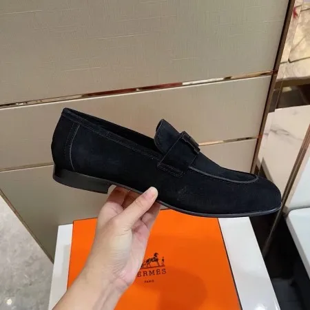 Hermes Men's Paris Loafers In Black Suede Calfskin - HM013 Hermes Men's Paris Loafers In Black Suede Calfskin