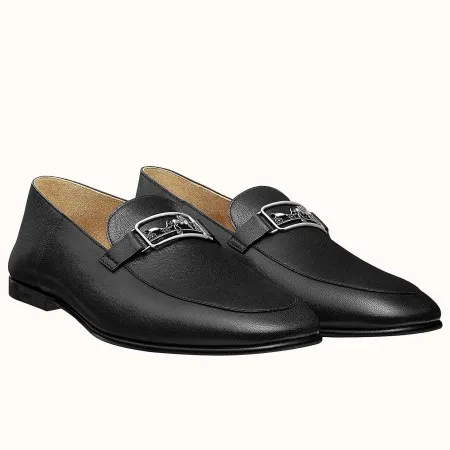 Hermes Men's Tenor Loafers In Black Calfskin - HM014 Hermes Men's Tenor Loafers In Black Calfskin