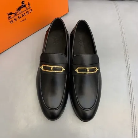 Hermes Men's Colette Loafers In Black Calfskin - HM044 Hermes Men's Colette Loafers In Black Calfskin