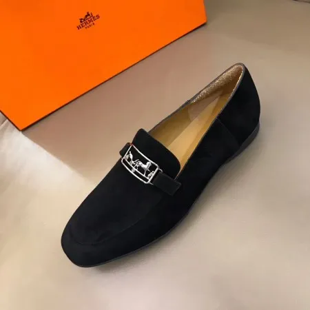 Hermes Men's Tenor Loafers In Black Suede Calfskin - HM015 Hermes Men's Tenor Loafers In Black Suede Calfskin