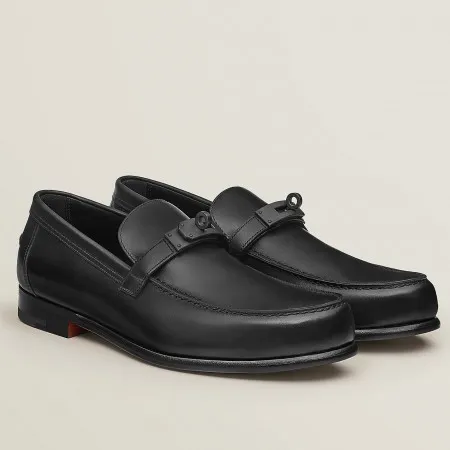 Hermes Men's Destin Loafers In Black Calfskin - HM047 Hermes Men's Destin Loafers In Black Calfskin