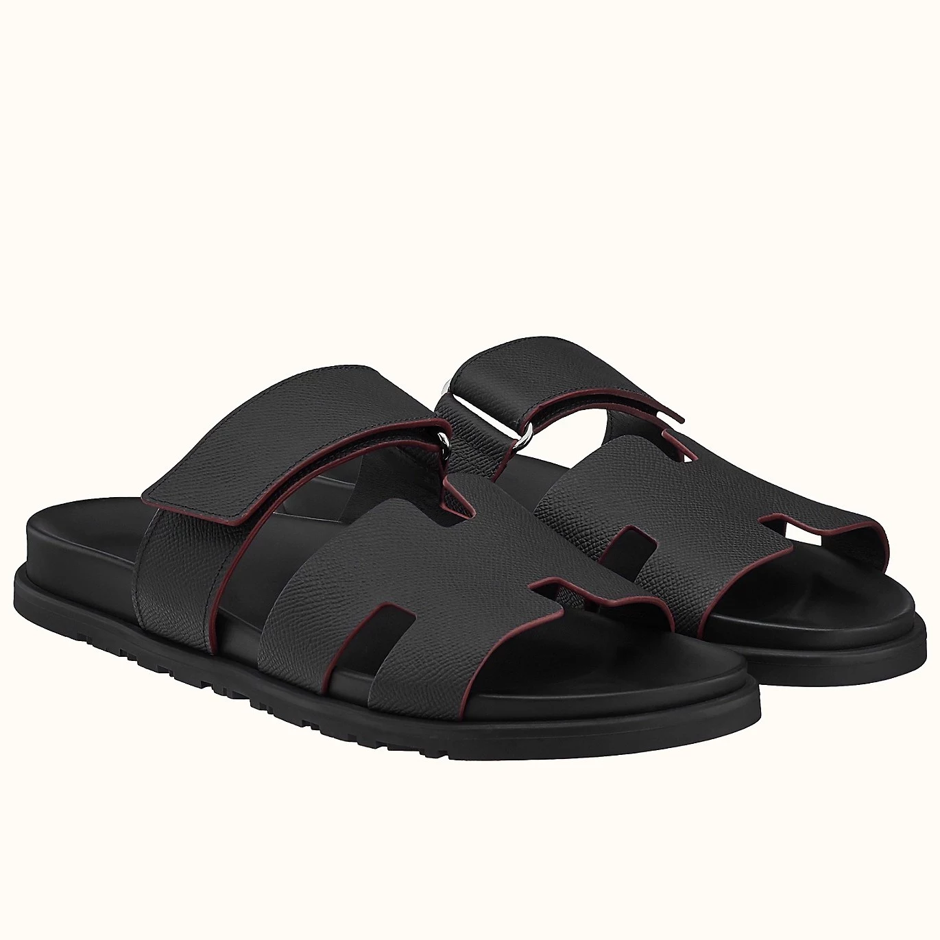 HERMES MEN'S CHYPRE SANDALS IN BLACK EPSOM CALFSKIN - HMSD009