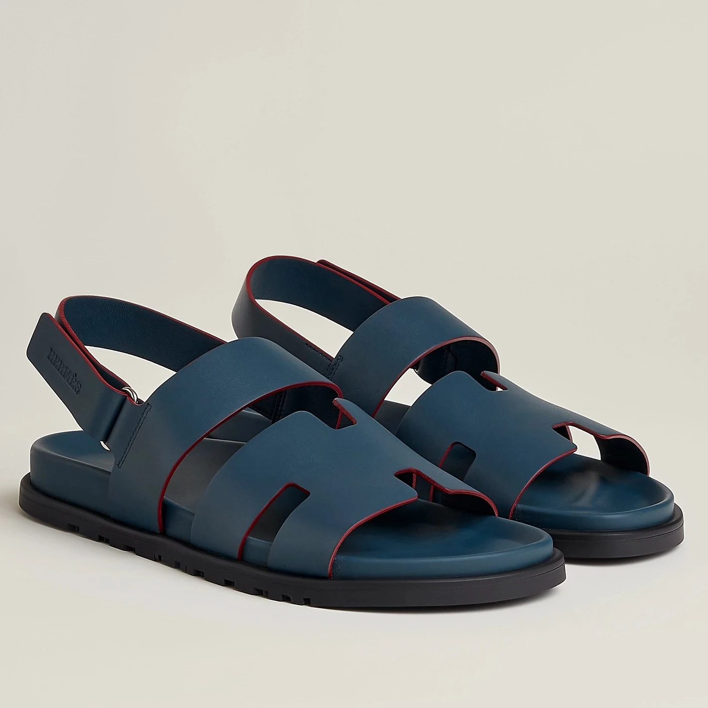 HERMES MEN'S GENIUS SANDALS IN BLUE CALFSKIN - HMSD004
