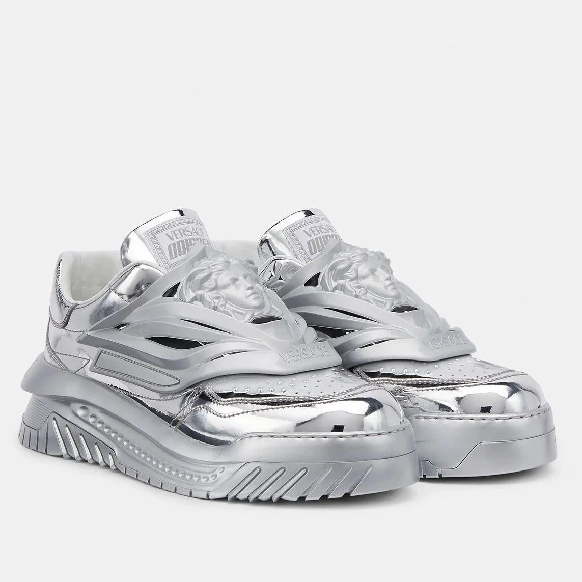 VERSACE WOMEN'S ODISSEA SNEAKERS IN SILVER LEATHER - VSS019