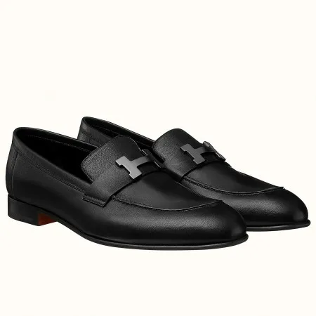 Hermes Men's Paris Loafers In Black Calfskin - HM011 Hermes Men's Paris Loafers In Black Calfskin