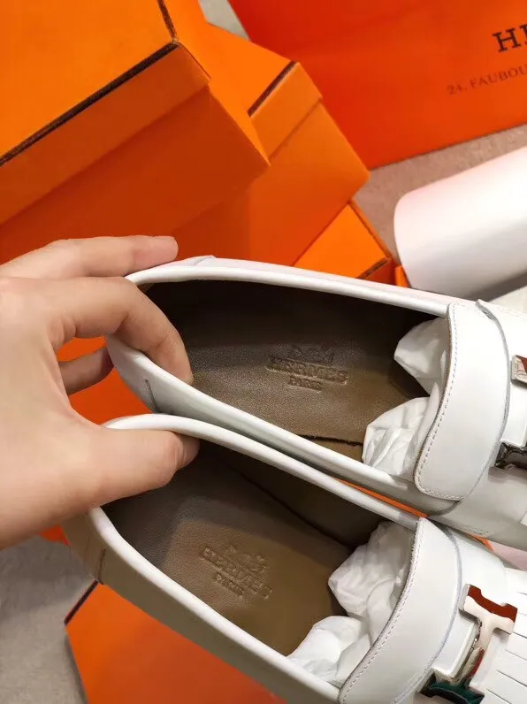 Hermes Women's Royal Loafers In White Calfksin - HM089 Hermes Women's Royal Loafers In White Calfksin