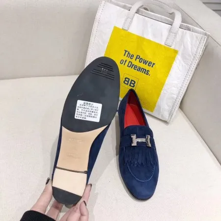 Hermes Women's Royal Loafers In Blue Suede Leather - HM088 Hermes Women's Royal Loafers In Blue Suede Leather