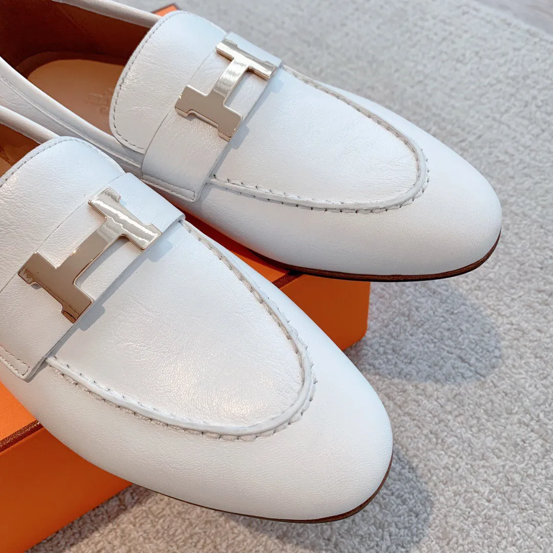 Hermes Women's Paris Loafers in White Goatskin - HM077 Hermes Women's Paris Loafers in White Goatskin