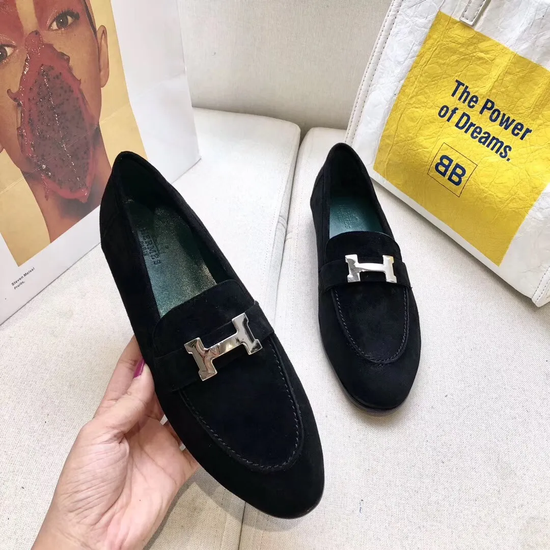 Hermes Women's Paris Loafers In Black Velvet - HM081 Hermes Women's Paris Loafers In Black Velvet