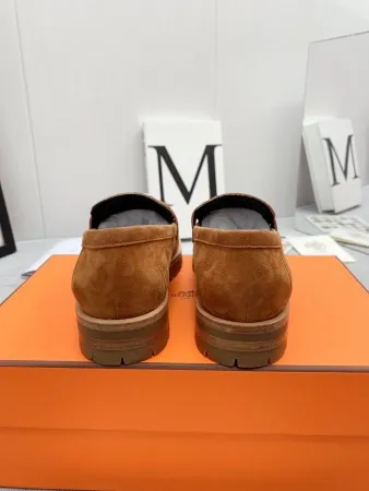 Hermes Women's Faubourg Loafers in Brown Suede Leather - HM075 Hermes Women's Faubourg Loafers in Brown Suede Leather