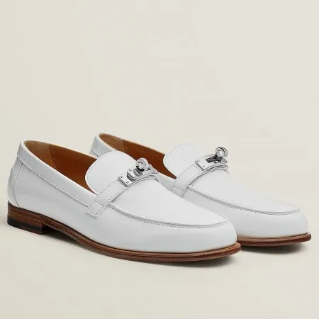 Hermes Women's Destin Loafers in White Leather - HM072 Hermes Women's Destin Loafers in White Leather