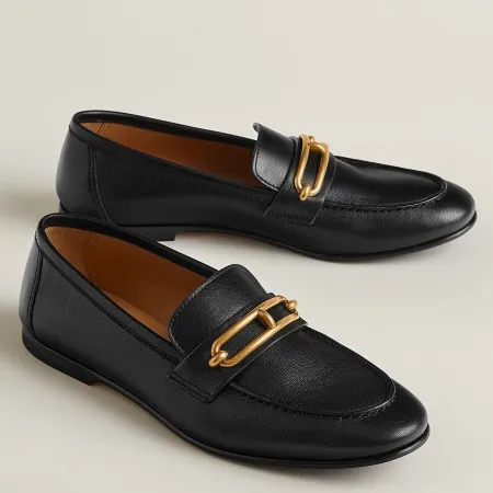 Hermes Women's Colette Loafers in Black Leather - HM069 Hermes Women's Colette Loafers in Black Leather