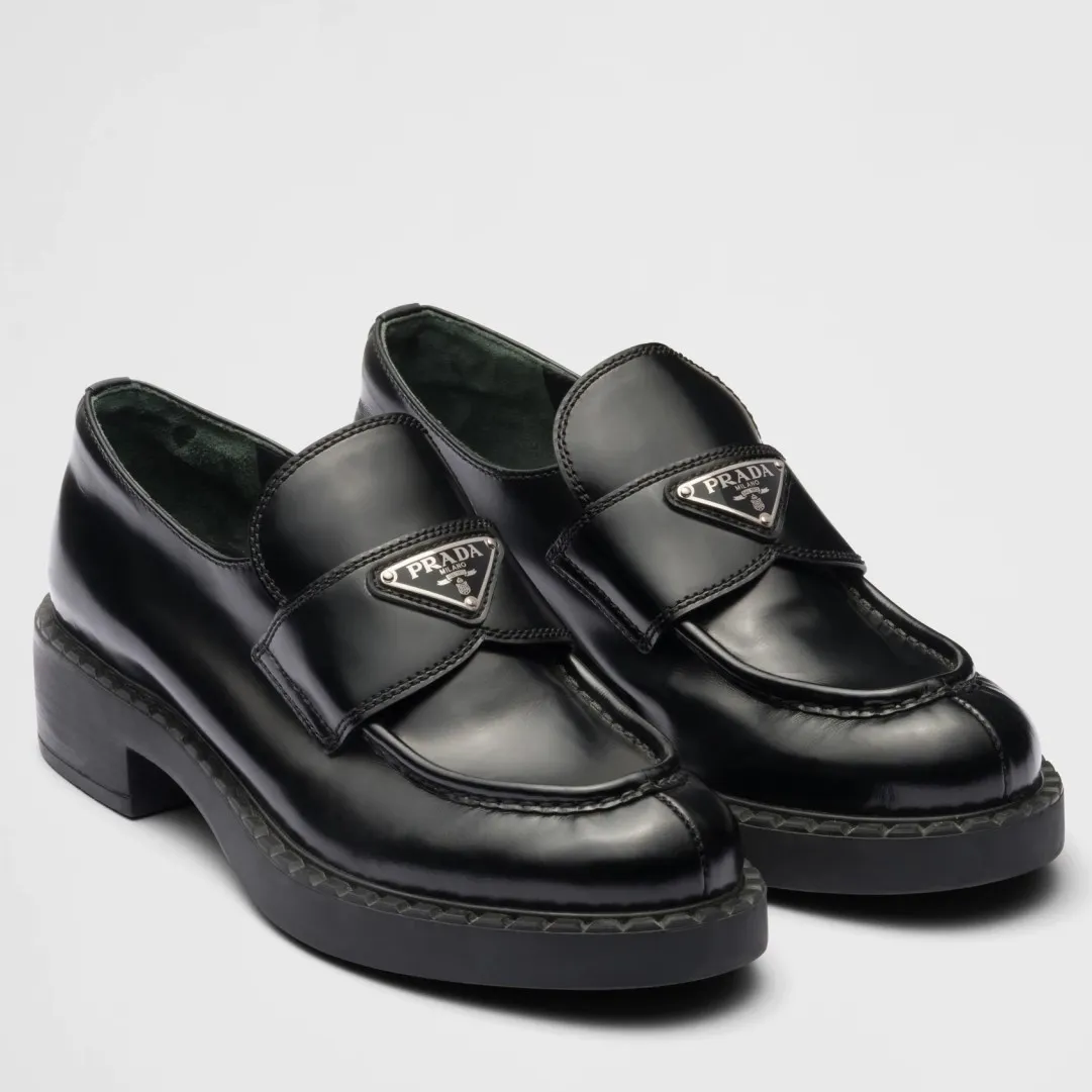 Prada Women's Loafers In Black Brushed Leather - PRL002 Prada Women's Loafers In Black Brushed Leather