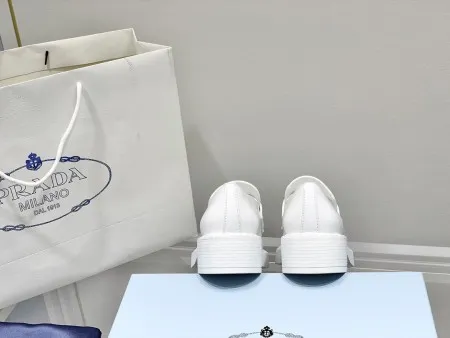 Prada Women's Loafers In White Brushed Leather - PRL003 Prada Women's Loafers In White Brushed Leather