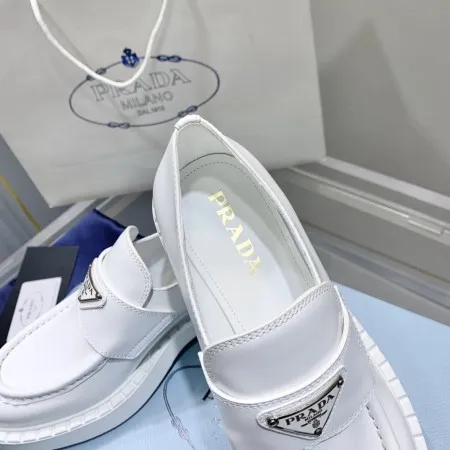 Prada Women's Loafers In White Brushed Leather - PRL003 Prada Women's Loafers In White Brushed Leather