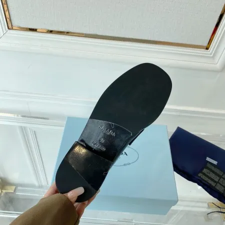 Prada Women's Loafers In Black Unlined Brushed Leather - PRL005 Prada Women's Loafers In Black Unlined Brushed Leather