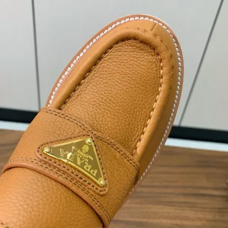 Prada Women's Loafers in Brown Grained Leather - PRL011 Prada Women's Loafers in Brown Grained Leather