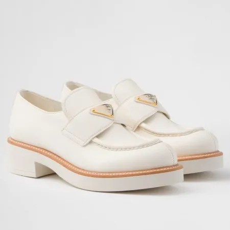 Prada Women's Loafers in White Grained Leather - PRL010 Prada Women's Loafers in White Grained Leather
