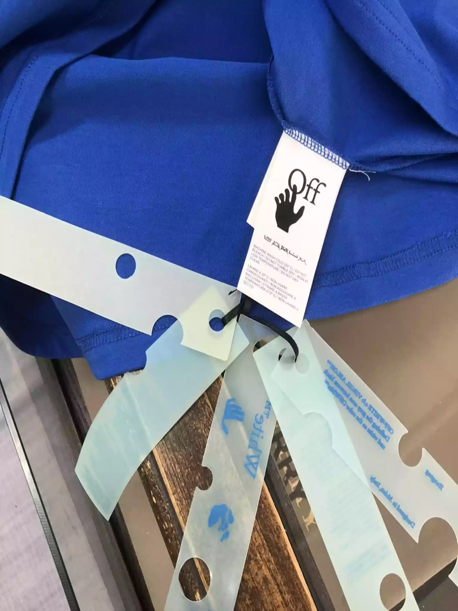 Off-White Blue Logo Stitch T-shirt - OWS030 Off-White Blue Logo Stitch T-shirt