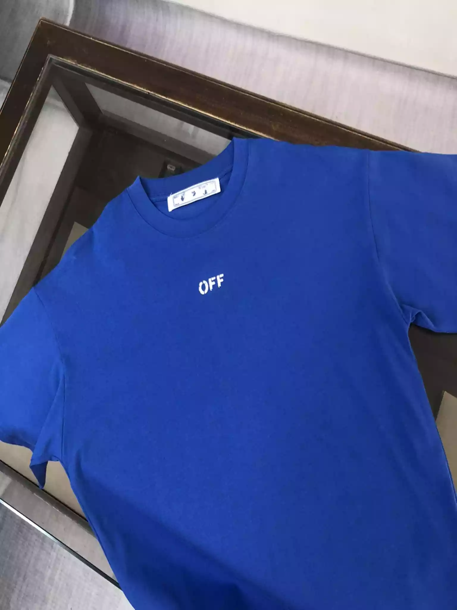Off-White Blue Logo Stitch T-shirt - OWS030 Off-White Blue Logo Stitch T-shirt
